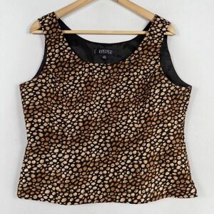 Kasper Tank Top 12 PETITE Brown Black Print 100% Silk Lined Business Casual